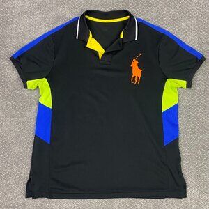 Polo Ralph Lauren Performance Polo Shirt Men's Large Black Colorblock Big Pony